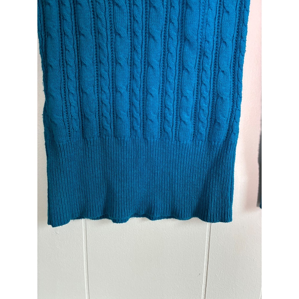Y2K American Eagle Blue Cable Knit V-Neck Sweater S Turquoise Long‎ Sleeve Slim - Picture 4 of 7